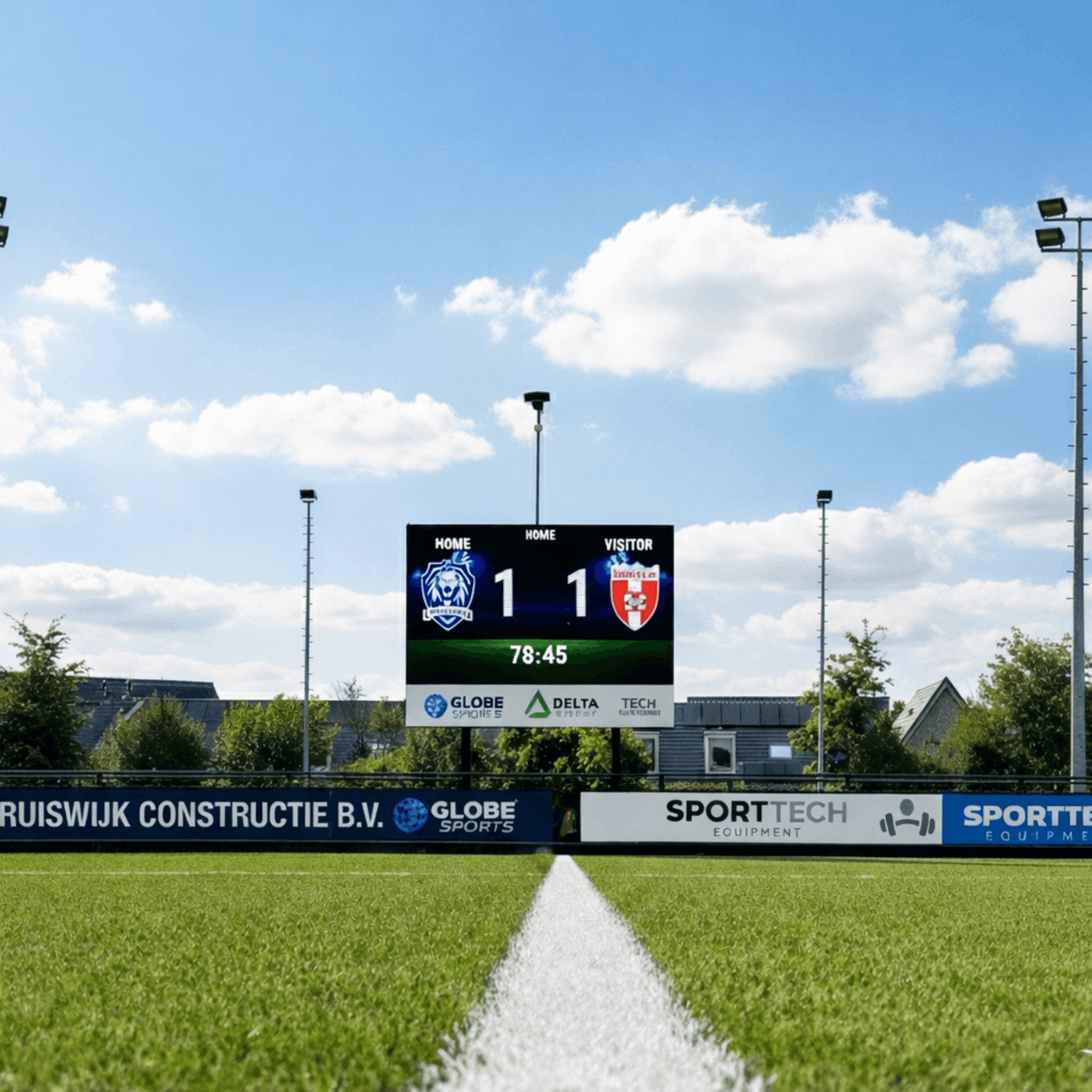 LED scorebord langs het voetbalveld